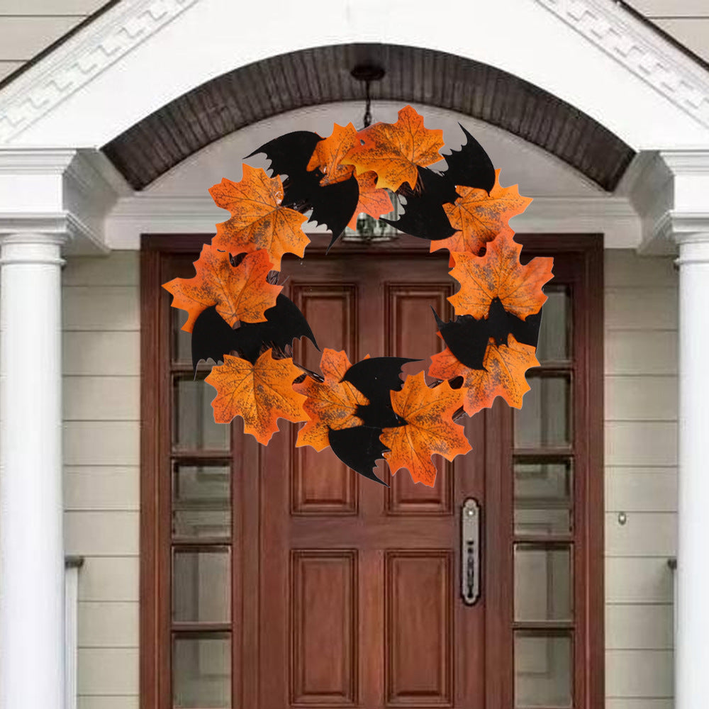 Halloween Bat Garland Pendant Bar Decoration Window Door Hanging Halloween Maple Leaf Garland