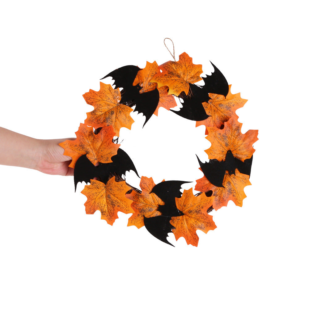 Halloween Bat Garland Pendant Bar Decoration Window Door Hanging Halloween Maple Leaf Garland