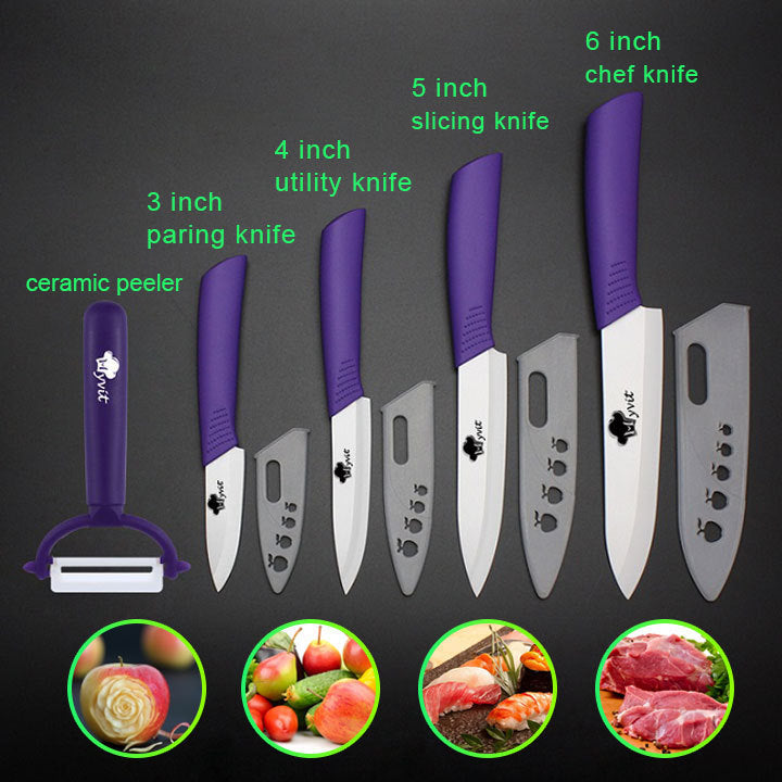 Five-piece zirconia white blade ceramic knife set