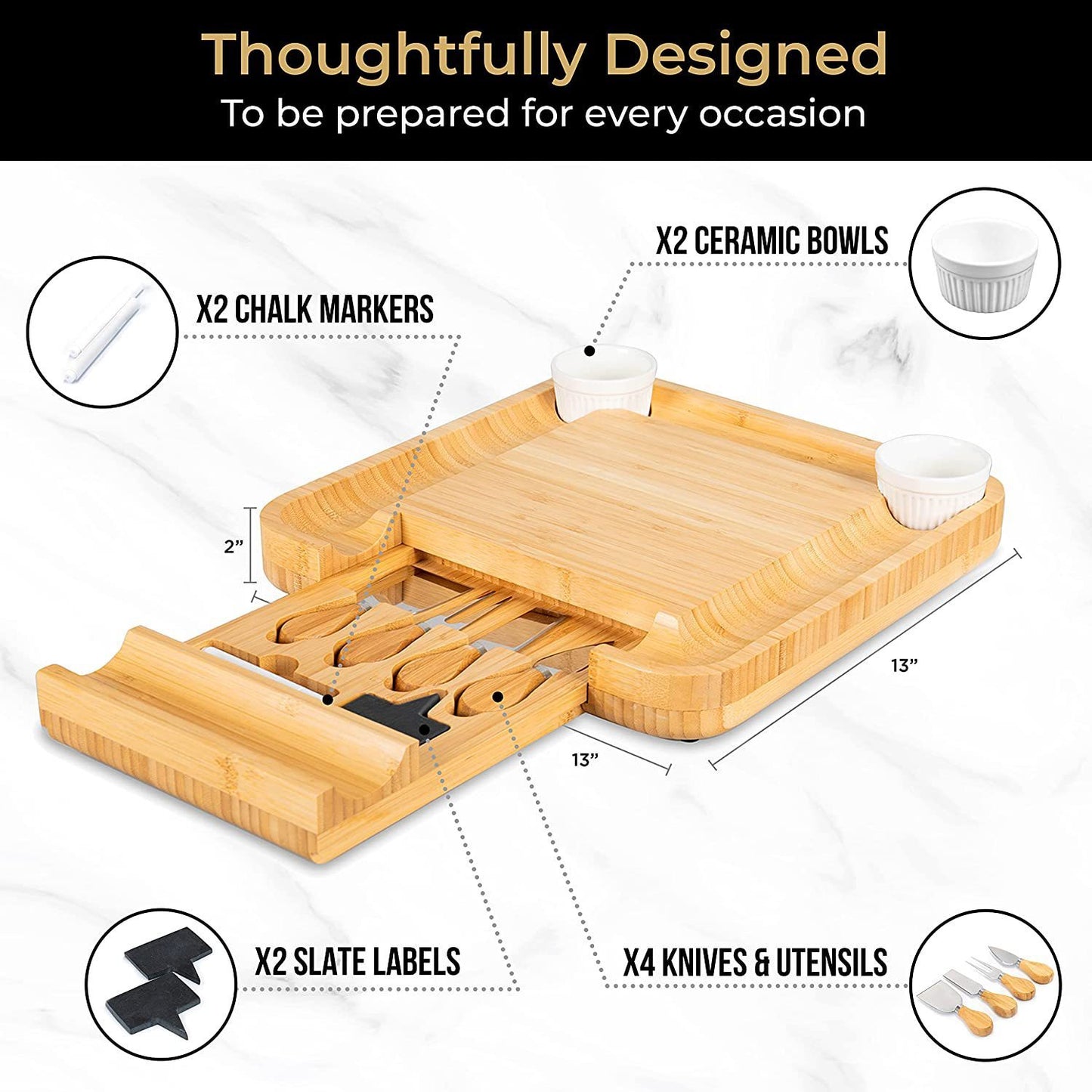 Bamboo Cheese Board Four-piece Set Of Stainless Steel Knives